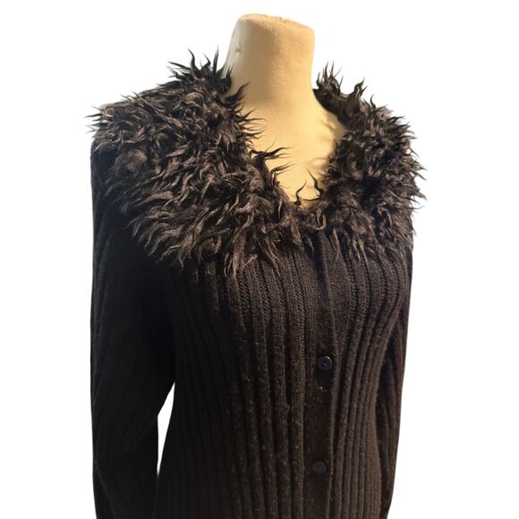 Torrid Black Faux Fur Trim Ribbed Maxi Cardigan, Vintage Y2K Goth Glam, Plus 2X - Picture 3 of 8